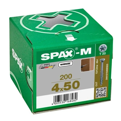 Afbeelding van Spax m MDF spaanplaatschroeven met boorpunt verzinkt T Star T20 deeldraad 4.0x50mm (per 200 stuks)