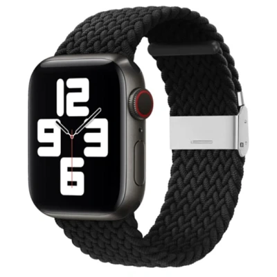 Afbeelding van Apple Watch Braided nylon bandje Zwart Geschikt voor 38mm / 40mm 41mm
