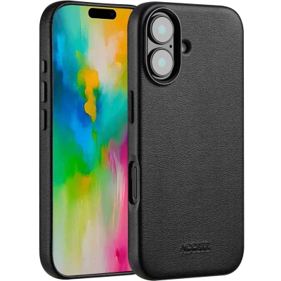 Afbeelding van Accezz Hoesje Geschikt voor iPhone 16 MagSafe Leather Backcover zwart