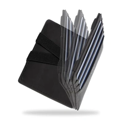 Afbeelding van WEST® Magic Wallet met Muntvak, Inclusief Elegante Geschenkdoos, Compacte en Kleine Portemonnee Heren, Extra Sterke Geldriemen, Pasjeshouder Slanke RFID Bescherming (Zwart)