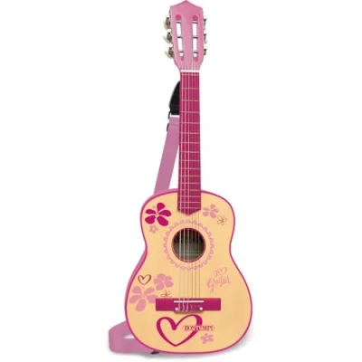 Afbeelding van Bontempi Houten Gitaar Met 6 Snaren En Schouderband 75 Cm Roze
