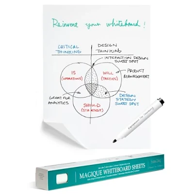 Afbeelding van Easycling Magique whiteboard folie, elektrostatische folie met 25 vellen en 1 marker, voor alle harde oppervlakken, hecht zonder lijm of magneten, 60 cm x 80