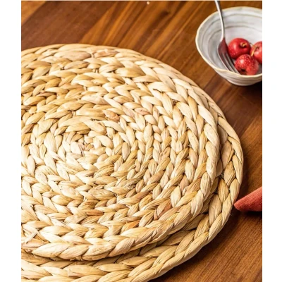 Afbeelding van Placemat van zeegras waterhyacint, set 6 placemats, afwasbaar, 35 cm, rond (waterhyacint, 4 stuks)