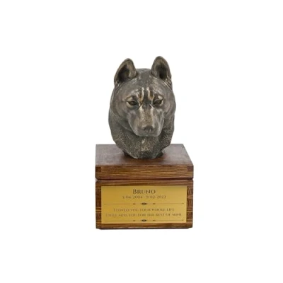 Afbeelding van Siberische Husky urn hond met hondenbeeldje gepersonaliseerde hondenurn