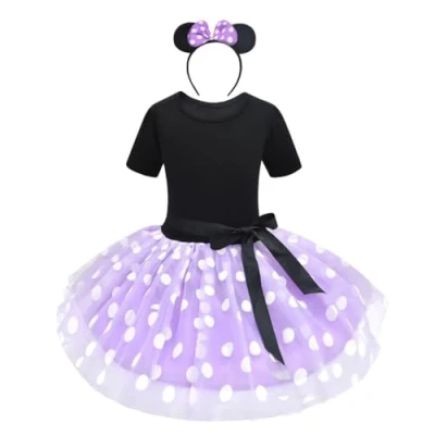 Afbeelding van Lito Angels Minnie Mouse jurk voor meisjes, met hoofdband muizenoren, maat 2 3 jaar, paars (etiket van stof, 100)