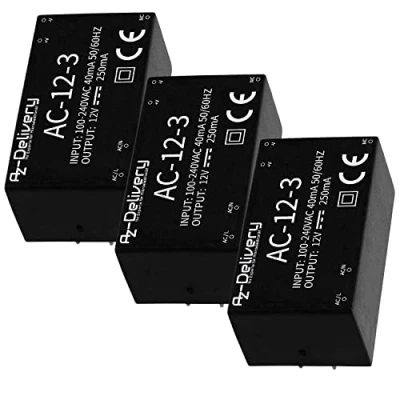 Afbeelding van AZDelivery 3 x 220V tot 12V Mini Voeding compatibel met Raspberry Pi Inclusief E Book!