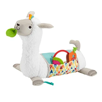 Image de Fisher Price Coussin de jeu lama 4 en 1 pour jouer position couchée sur le ventre, avec possibilités jeu, 3 jouets à emporter et couverture douce imprimée des deux côtés, bébé dès la