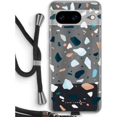 Afbeelding van Case Company® hoesje met Koord geschikt voor Google Pixel 8 Terrazzo N13 Telefoonhoesje Zwart Bescherming aan alle Kanten en Over de Schermrand