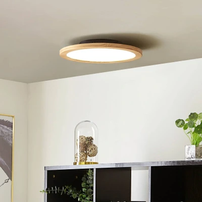 Afbeelding van Lucande LED plafondlamp met dimmer CCT 1licht hout, kunststof H: 5.6 cm licht wit Inclusief lichtbron