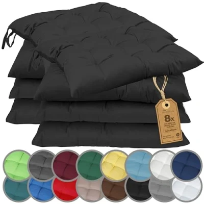 Afbeelding van NatureMark Set van 8 stoelkussens met linten, 40 x cm, zwart
