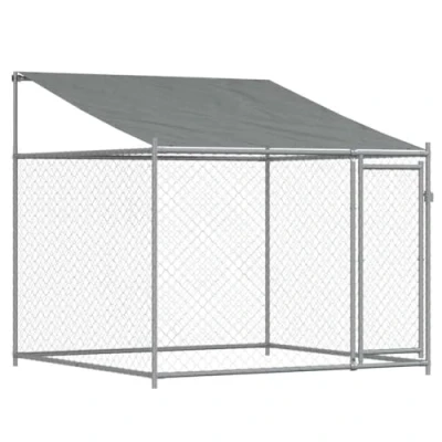 Afbeelding van Hondenhok met dak en deur 2x2x2 m gegalvaniseerd staal grijs