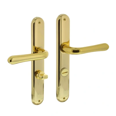 Afbeelding van Intersteel Deurkruk Saturnus op schild toilet /badkamersluiting 63 mm messing gelakt