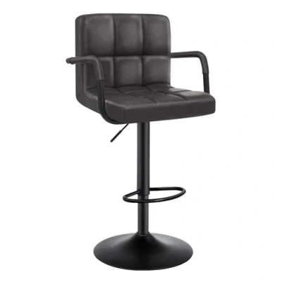 Afbeelding van WOLTU® Barkruk BH113an 1 met rugleuning, kunstleer in antieke lederlook, hoogte verstelbaar, draaibaar, staal, antraciet