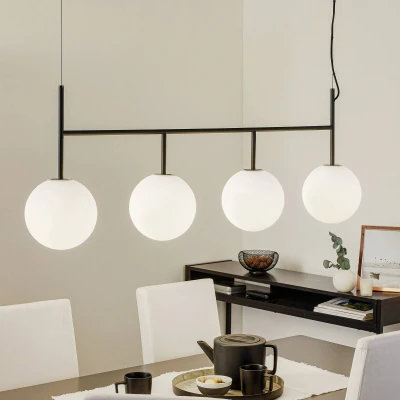 Afbeelding van Audo TR Bulb LED hanglamp 4 lamp zwart/opaal mat