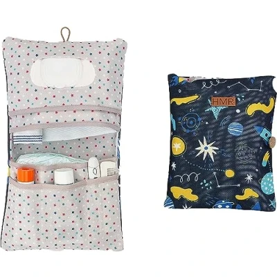 Afbeelding van luiertas met aankleedonderlegger, organizer en make uptas, 2 in 1, kleine voor onderweg, mama, luiers, crème, doekjes, babyorganizer (ruimte)