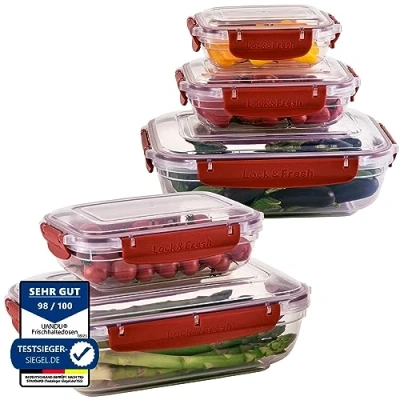 Afbeelding van uandu Lock &amp; Fresh Voorraaddozen Met Luchtdichte Deksel Set 5 Stuks Meal Prep Bakjes Diepvriesbakjes Vershoudbakjes Voedselcontainer Magnetron Voorraadpotten Sets Vershouddoos BPA vrij