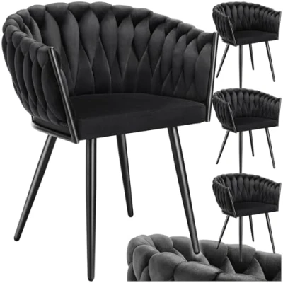 Afbeelding van tectake® Fluwelen eetkamerstoel Kuipstoel met armleuning in knooplook Moderne voor woonkamer en eetkamer Keukenstoel Kaptafelstoel Slaapkamerstoel Diverse kleuren Set van 4 Zwart