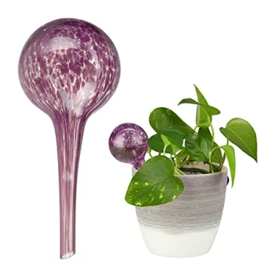 Afbeelding van Relaxdays waterdruppelaar 2 stuks glas waterbollen voor planten Ø 6 cm gekleurd zwart