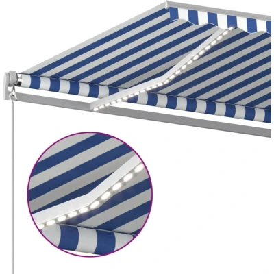 Afbeelding van VidaXL Luifel handmatig uittrekbaar met LED 400x300 cm blauw en wit