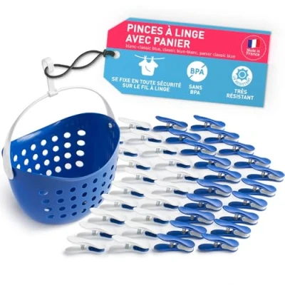 Afbeelding van Soft clips met mand (40 stuks mand/Classic Blue white, White Classic Blue, Basket Handle white) Premium wasknijpers
