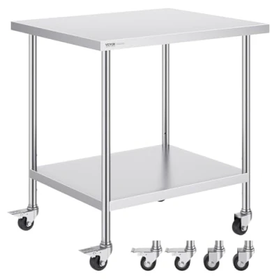 Afbeelding van VEVOR 914 x 762 954.6 mm Roestvrijstalen ,Voorzien van 4 Zwenkwielen Waarvan 2 met Rem,Voorbereidingstafel ,Oprolbare Commerciële Keukentafel