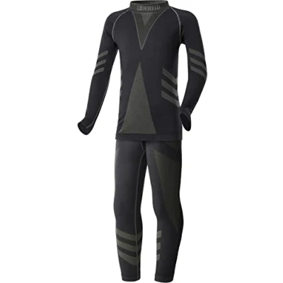 Afbeelding van Ladeheid Set Thermobroek en Thermoshirt Thermo ondergoed Kinderen Meisje Jongen Thermokleding Zwart/Kaki 134 140 LA LA40 KIDS