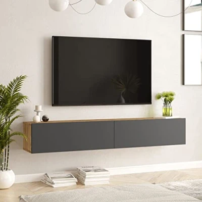 Afbeelding van Tv meubel Lapinlahti 180x31,5x29,5cm houtkleurig en antraciet