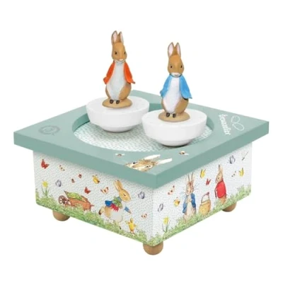 Afbeelding van TROUSSELIER Peter Rabbit Baby Dancing muziekdoos van hout 2 afneembare figuren Cadeau voor geboorte en doop Muziek Menuet Mozart