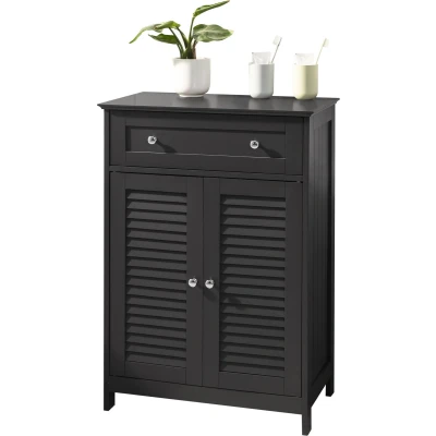Afbeelding van SoBuy FRG238 DG Badkamercommode met 1 lade en deuren, badkamermeubel, dressoir, gangkast, 57 x 87 33 cm, donkergrijs