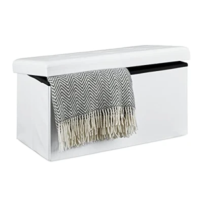 Afbeelding van Relaxdays opvouwbare zitbank linnen zitkist met opslagruimte bank 38 x 76 cm wit