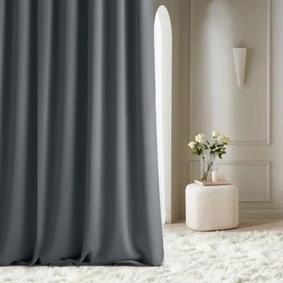 Afbeelding van ROOM99 Aura Verduisteringsgordijn met oogjes, zilverkleurig, 140 x 240 cm (b h), schuifgordijn, moderne decoratie, gordijn voor woonkamer, slaapkamer, donkergrijs