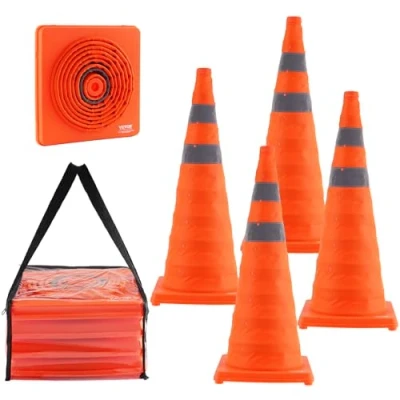 Image de VEVOR Cône Signalisation Réfléchissant 4 Pièces 70 cm Plot de Chantier Pliable et Portable Sécurité Large Base avec Sac Transport pour Délimitation Stationnement d’Urgence en Route Parking