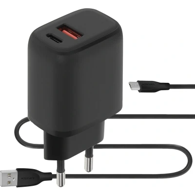 Afbeelding van Mobiparts Wall Charger Dual USB C/USB A with Micro Cable Black
