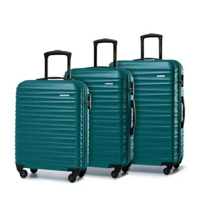 Image de WITTCHEN Valise de voyage Bagage à main cabine rigide en ABS avec 4 roulettes pivotantes Serrure combinaison Poignée télescopique GROOVE Line Set 3 Valises Vert