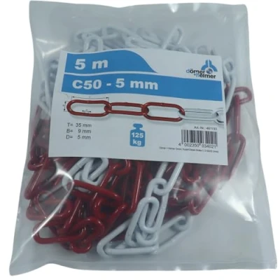 Afbeelding van Dörner + Helmer Afbakeningsketting van verzinkt staal, 5 mm dik, m lang, met polyethyleen zak, rood/wit