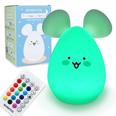 Image de Veilleuse Enfant avec Télécommande, Contrôle Tactile 16 Couleurs BONNYCO Souris Bébé Minuterie Lampe Led Sans BPA Rechargeable Cadeau Bebe Fille