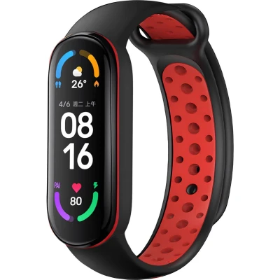 Afbeelding van iMoshion Bandje Geschikt voor Xiaomi Mi band 5 / 6 Siliconen sport met inkliksysteem ronde drukknoop Zwart