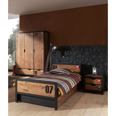 Afbeelding van LUCEVI Alex bed + Nachtkastje Rolbed 3 Deurs Kleerkast Bruin 90x200 cm