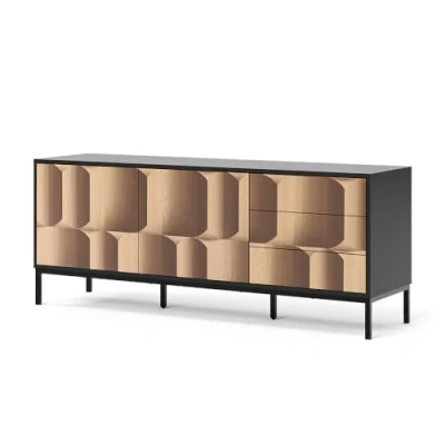 Afbeelding van Vicco ElizaLowboard 150 x 60 cm met 3 laden Zwart/eiken