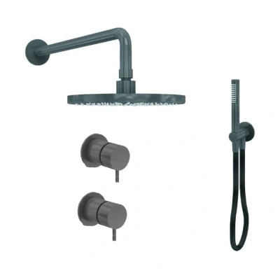 Afbeelding van Waterevolution Flow inbouw doucheset met thermostaat regendouche en handdouche gun metal