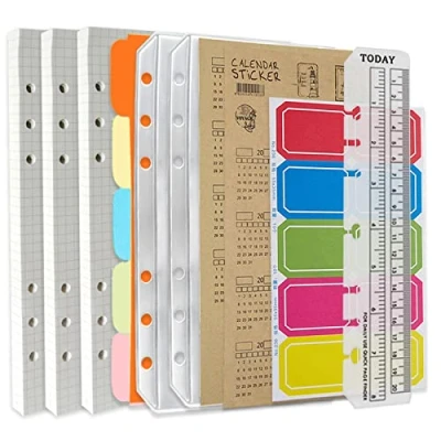Afbeelding van DY.2ten Navullingen voor A5 notitieboek met 6 gaten 135 vellen (270 pagina&#039;s) grafisch papier + 2 hoezen ritssluiting 5 tabbladen indextabbladen indexen