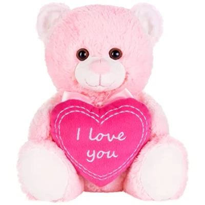 Afbeelding van BRUBAKER Teddy Pluche Beer met Hart Roze I Love You 25 cm Teddybeer Knuffel Zacht Speelgoed