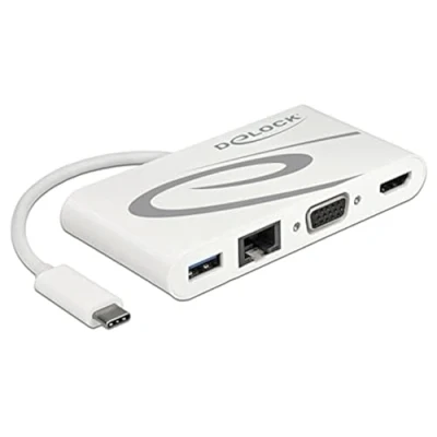 Afbeelding van Premium USB C naar HDMI, VGA, RJ45, A en docking station met DP Alt Mode / wit 0,15 meter