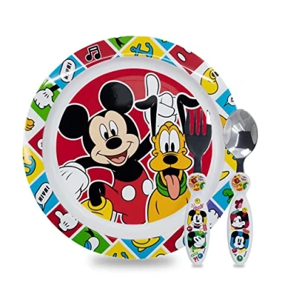 Afbeelding van Sorrisini Kinderserviesset, herbruikbaar servies voor kinderen, placemat roestvrijstalen borden en bestek, kinderservies, Mickey Mouse