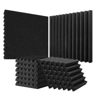 Afbeelding van VEVOR 36 stuks akoestische panelen van piramideschuim, brandvertragend, voor muur en plafond, 30,5 x 5,1 cm, zwart