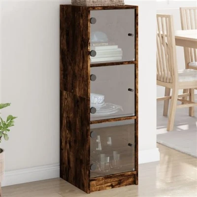 Afbeelding van vidaXL Hoge kast met glazen deuren 35x37x109 cm gerookt eikenkleurig
