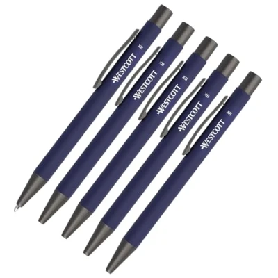 Afbeelding van Westcott E 745005 00 balpen, 5 stuks, premium aluminium blauw, onuitwisbaar met blauwe inkt, lijndikte XB 1,4 mm