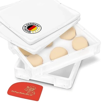 Afbeelding van RoyalFay Pizzaballenbak, gemaakt in Duitsland, geschikt voor levensmiddelen, 30 x 40 8 cm (2 dozen en 2 deksels), witte doos pizzadeeg