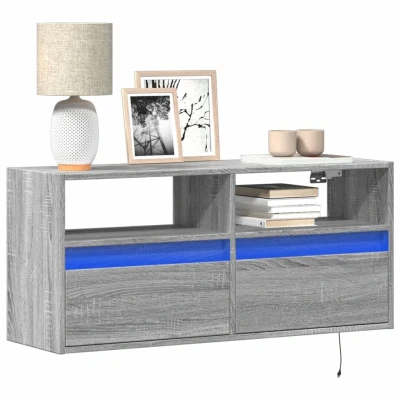 Afbeelding van Tv wandmeubel met LED verlichting 100x31x45 cm grijs sonoma
