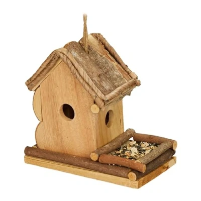 Afbeelding van decoratief vogelhuisje hout 21 x 12,5 cm vogelvoedertafel hangend